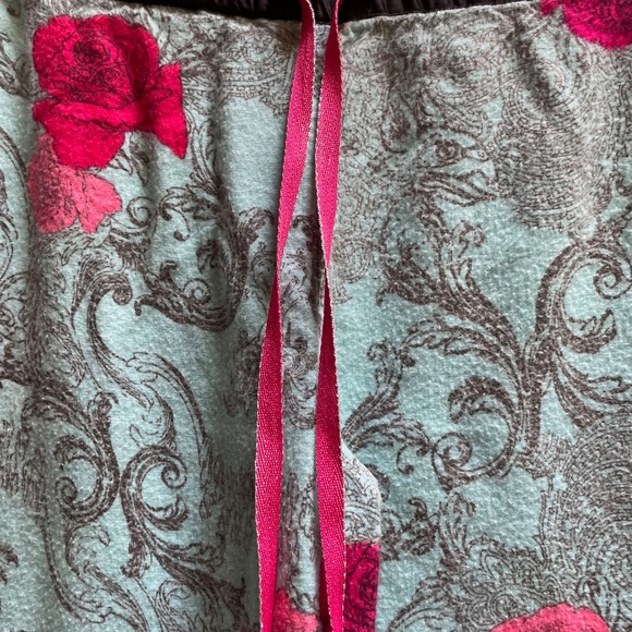 Betsey Johnson Pajama Set Youth S Blue Pink Floral Button Up Drawstring Pants - Picture 7 of 7